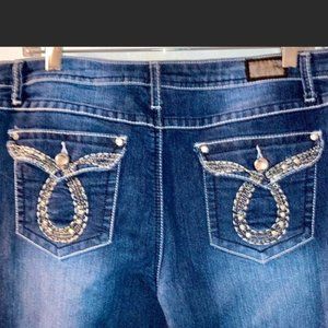 EARL JEAN Studded & Embroidered Jean Capris Cuffed Sz 14